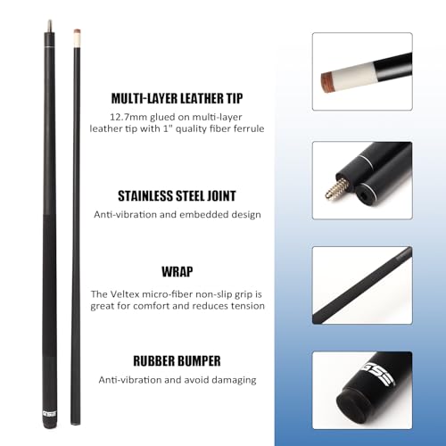 GSE Games & Sports Expert 58" 2-Piece Fiberglass Graphite Composite Billiard Pool Cue Sticks (Several Colors Available, Weight from 18oz, 19oz, 20oz, 21oz) - color: Matte Black, style: 20oz