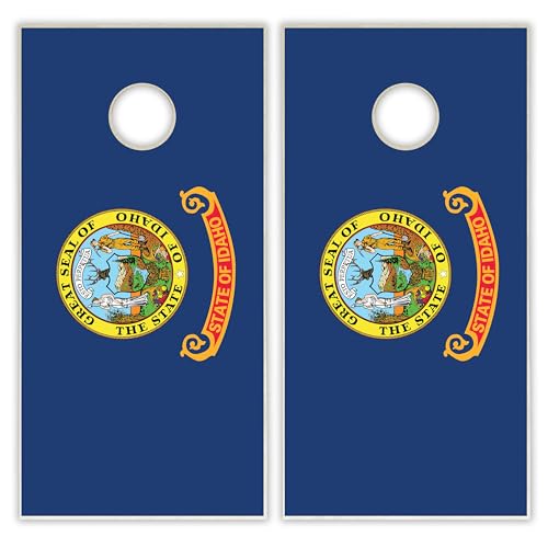 State Flag Solid Wood Regulation Cornhole Set 4 Feet x 2 Feet Includes Set of 8 Bags and Carrying Case with Optional LED Lights and Lamination - style: Idaho