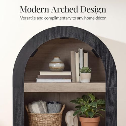 Best Choice Products 72" Tall Narrow Arched Pantry Cabinet w/Reeded Door, 4-Tier Bookshelf, Armoire, Hutch, Bookcase, Storage Cabinet w/Adjustable Shelves, for Dining Room and Livingroom - Black Oak - color: Narrow - Black Oak