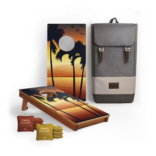 Elakai 1x2 Travel Size Cornhole Boards Set – National Parks Inspired Design, Premium Wooden Cornhole Game with Collapsible Legs & Carry Handles for Outdoor Lawn & Tailgate Games - color: Virgin Islands
