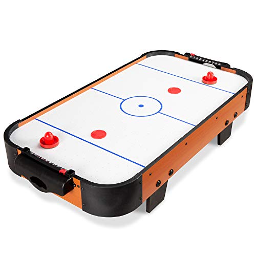 Best Choice Products Portable Tabletop Air Hockey Table for Game Room w/ 100V Motor, Electric Fan, 2 Strikers, 2 Pucks - color: Light Brown