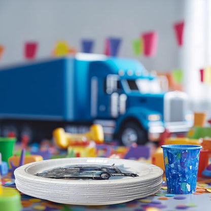 Semi Truck Birthday Party Favors & Tableware Set - Semi Truck Theme Plates, Napkins, Forks - style: Semi Truck