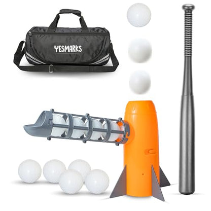 YESMARKS Kids Auto Baseball Pitching Machine Outdoor Toy Set - Training Equipment & Batting Practice Toys for Youth, Includes 10 Baseballs, Baseball Bat and Sports Bag | Includes 10 PP Baseballs, Baseball Bat, Sports Bag, Outdoor Sports Backyard Game Toy