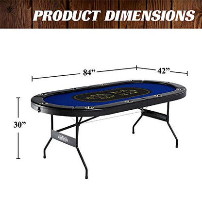 Barrington Poker Multiple Styles Folding Poker Table & Poker Table Top/Dining Table Collection, Durable Padded Rail Tables with Felt Playing Surface, Perfect for Texas Holdem Games - style: 84 In. Classic Poker Table (10 Player)