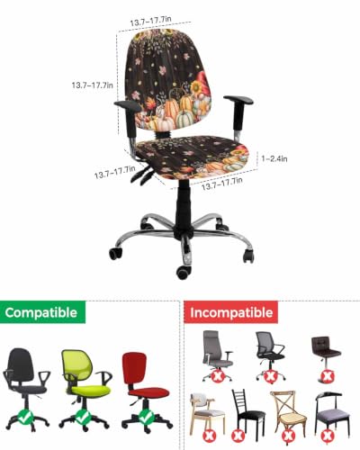 Savannan Office Chair Cover, Gnome Squirrel Pumpkin Protective Stretch Elastic Universal Cover for Desk Task Chair,Computer Rotating Chair 1 Pcs Maple Leaf Flowers on Wood