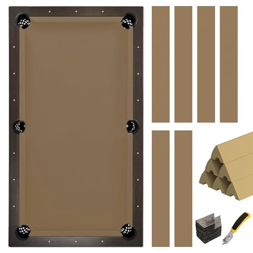 Pool Table Felt and Bumper Kit Felt for Billiard Cloth with Pool Table Bumpers and Cushions Facing, 6 Pcs Cloth Strips and Staple Remover - color: Tan, size: 8FT + 42'' Bumpers
