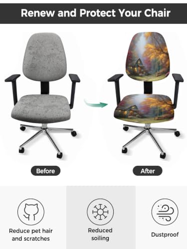 Savannan Office Chair Cover, Pastoral Autumn Forest Cabin Protective Stretch Elastic Universal Cover for Desk Task Chair,Computer Rotating Chair 1 Pcs Fall Maple Leaf Swing