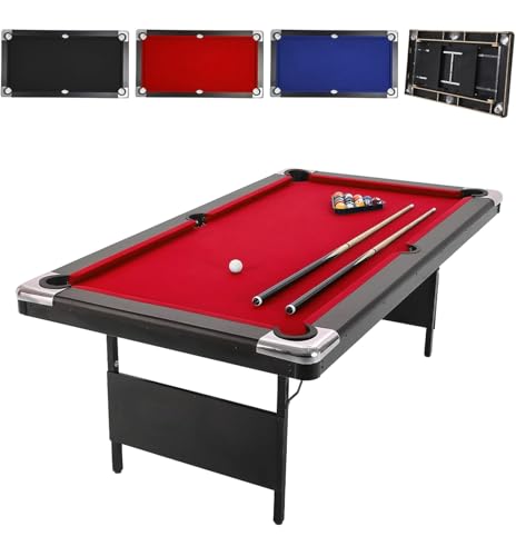 6,7 Foot Foldable Pool Table, Portable Billiards Table for Adults with Full Accessories Set, Mesa De Billar Includes 16 Balls, 2 Cue Sticks, Chalk, Rack & Brush, Game Room Table for Home - color: Red