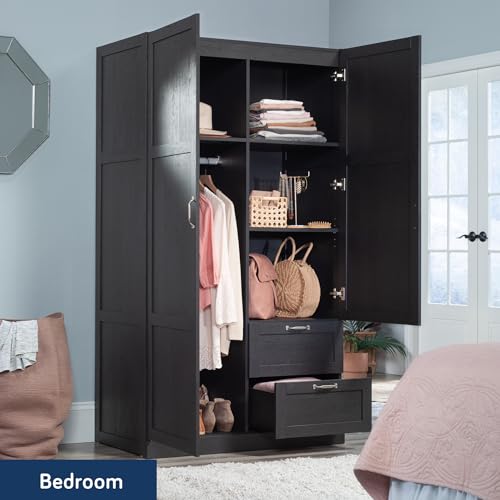 Sauder Miscellaneous Storage Armoire with Drawers, Raven Oak Finish - color: Raven Oak Finish