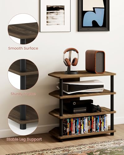 Game Console Shelf, 4-Tier AV Media Stand with Open Shelves Entertainment Cabinet for Bedroom Dorm Living Room, Fits TV up to 32” - color: Brown