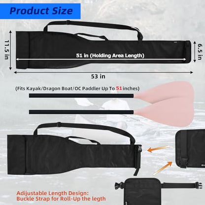 Cosmos Kayak Paddle Bag Carrying Holder Boat Canoe Paddles Case Storage Bag for Holding 2-Piece Adjustable Kayak/Dragon Boat/OC Paddles Up To 51 inch - Mesh Design in Shoulder Strap & Carry Handle