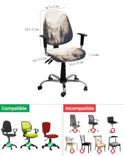 Savannan Office Chair Cover, Abstract Ombre Black Forest Protective Stretch Elastic Universal Cover for Desk Task Chair,Computer Rotating Chair 1 Pcs Watercolor Mountain Tree