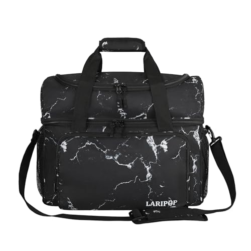 LARIPOP 2 Ball Bowling Bag Double Bowling Ball Carrier with Padded Holder, Shoe Compartment for Men Women Bowling League & Tournament - color: Black marble