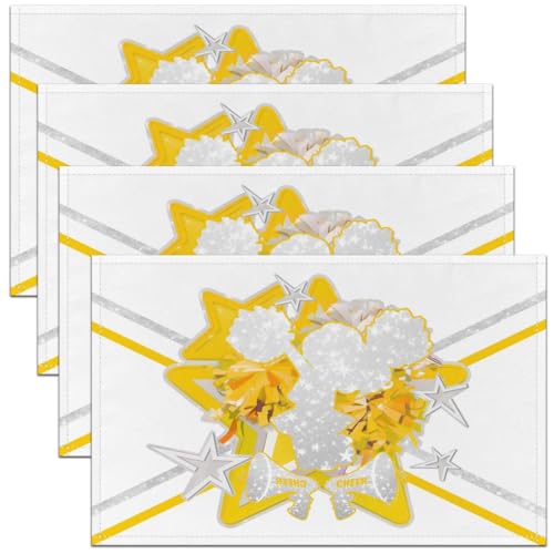 Yellow Cheerleader Placemats Set of 4,Cheerleading Team Table Mats,Sliver Glitter Stars Print Placemat for Kitchen Dining Table Modern Fashion Dining Table Decor,18"x12" - color: Cheer Yellow