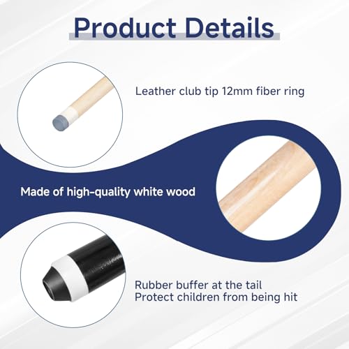 2-Piece Pool Cue Stick – 36″/42″/48″/58″ Wooden Billiard Cues, Standard & Heavy Options, 13mm Tip, Set of 2 or 4 – Beginner & Family Friendly - size: 36" set of 2