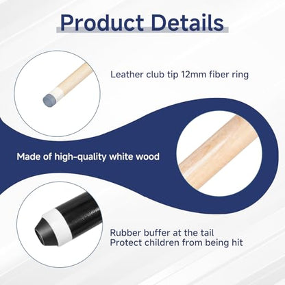 2-Piece Pool Cue Stick – 36″/42″/48″/58″ Wooden Billiard Cues, Standard & Heavy Options, 13mm Tip, Set of 2 or 4 – Beginner & Family Friendly - size: 36" set of 2