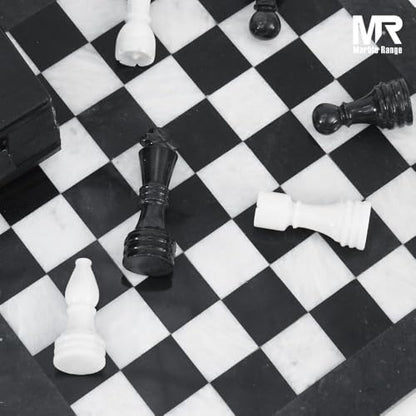 Marble Chess Set 15" Inches Black and White with Storage Box and 2 Extra Queen Handmade Luxury Board Games for Adults, Ideal Marble Chess Board Game Set & Chess Pieces - color: Black & White