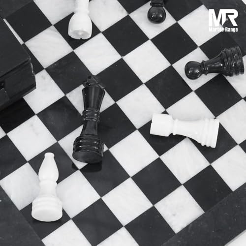 Marble Chess Set 15" Inches Black and White with Storage Box and 2 Extra Queen Handmade Luxury Board Games for Adults, Ideal Marble Chess Board Game Set & Chess Pieces - color: Black & White