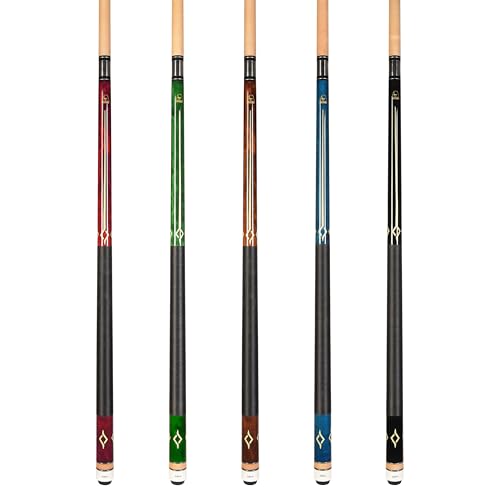 ASKA Set of 5 Pool Cue Sticks 58", 2-Piece Construction, 5/16x18 Joint, Hard Rock Canadian Maple, 13mm Hard Glued On Tip, Mixed Weights and Colors, Choice of Style - style: L7