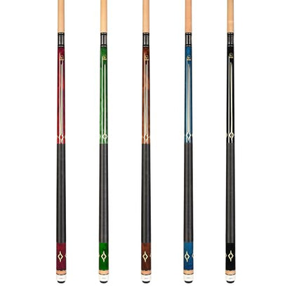 ASKA Set of 5 Pool Cue Sticks 58", 2-Piece Construction, 5/16x18 Joint, Hard Rock Canadian Maple, 13mm Hard Glued On Tip, Mixed Weights and Colors, Choice of Style - style: L7
