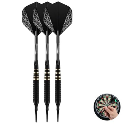 Soft Tip Darts Set with Case, Edge Grip and Nitrotech Shafts, 6.1 in Pet Flights, Black, with Replacement Shafts