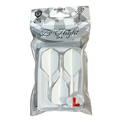 L-style BarFlight One-Piece Dart Flight and Shaft – L3 Shape – 26mm – Set of 3 - color: White