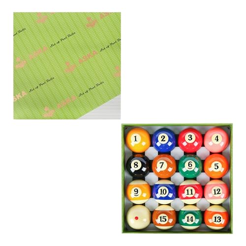 ASKA Billiards Pool Boston Numbered Balls Set, 16 Balls Including a Cue Ball - style: PB03, Premuim Balls 2-1/4"