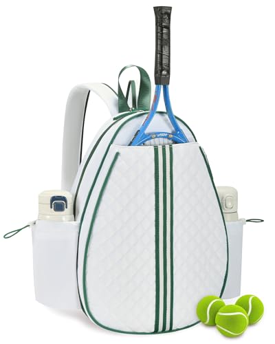 Sucipi Tennis Bag, Quilted Tennis Sling Crossbody Backpack, Water Resistant Tennis Racket Bags for Women Men, Suitable for Pickleball Tennis Badminton - color: White Green, size: Medium