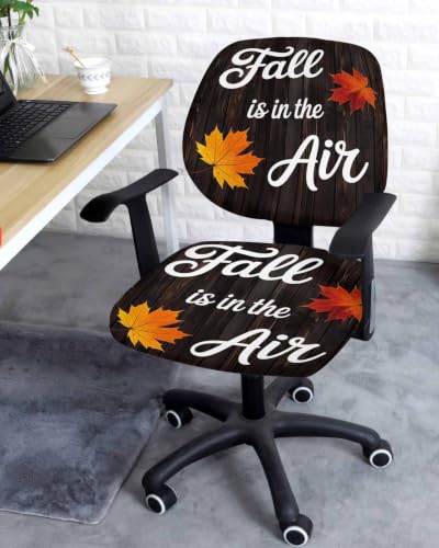 Savannan Office Chair Cover, Fall is in The Air Words Protective Stretch Elastic Universal Cover for Desk Task Chair,Computer Rotating Chair 1 Pcs Autumn Maple Leaf on Wood