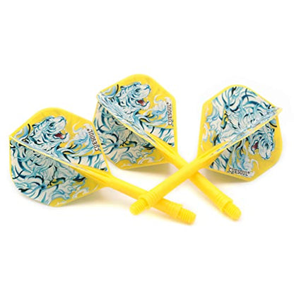 CUESOUL Integrated Dart Shaft and Flights with Four Mythological Symbols Design-Size M 28mm - color: White-White Tiger