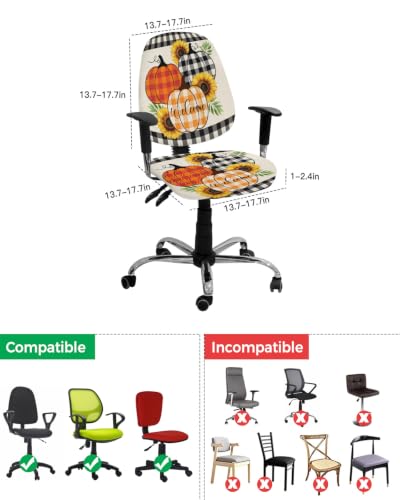 Savannan Office Chair Cover, Retro Thanksgiving Pumpkin Sunflowers Protective Stretch Elastic Universal Cover for Desk Task Chair,Computer Rotating Chair 1 Pcs Black Orange Plaid