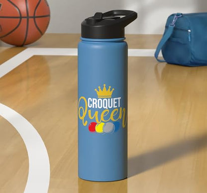 Croquet Queen - Lawn Game Mallet Wicket Hoop Ball Stainless Steel Insulated Water Bottle - color: Light Blue