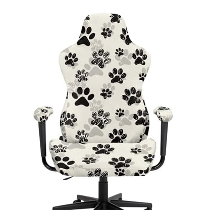 Black Paw Print Gaming Chair Cover Set of 4 Non Slip Breathable Game Chair Cover for Anti Cat Scratch Protection of Computer Gamer Chairs Slipcovers Office Rotating Armchair Protector Covers - color: Black Paw Print