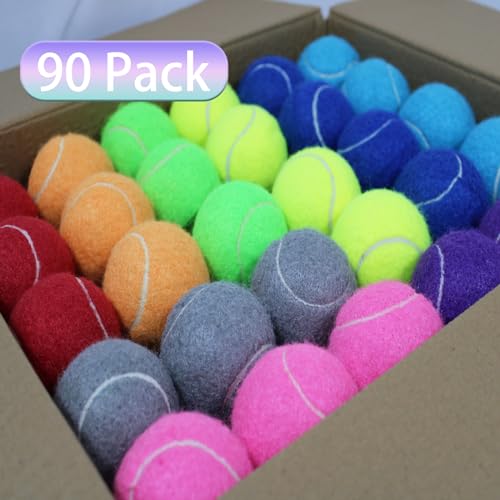 SHYUJAJIE Tennis Balls, 90 Pack Training Tennis Balls Bulk, High Elasticity Practice Tennis for Beginner, Exercise Playing Balls for Pet Dog - color: Multicolour