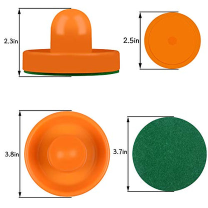 ONE250 Air Hockey Pushers and Red Air Hockey Pucks, Goal Handles Paddles Replacement Accessories for Game Tables (4 Striker, 4 Puck Pack) - color: Orange & Pink