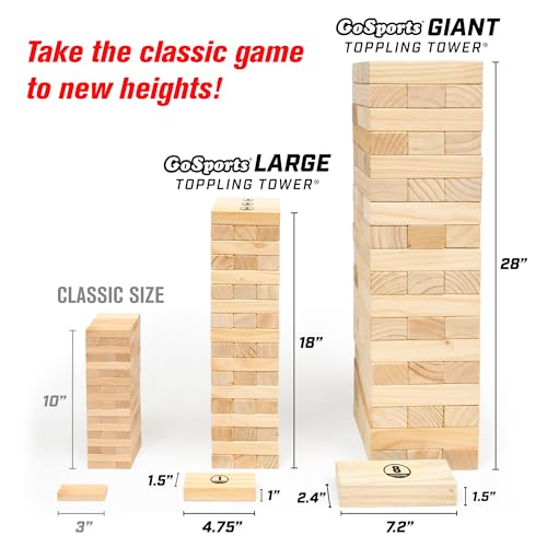 GoSports Giant Wooden Stacking Game - Stacks Up to 5 ft - Choose Brown Wood Stain, Gray, Natural, Stars & Stripes, or Tropical Hardwood - Toppling Tower - color: Natural Wood