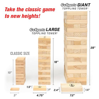 GoSports Giant Wooden Stacking Game - Stacks Up to 5 ft - Choose Brown Wood Stain, Gray, Natural, Stars & Stripes, or Tropical Hardwood - Toppling Tower - color: Natural Wood