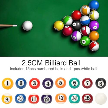 16PCS Billiard Ball Mini Size 2.5cm/0.98inch Resin Pool Balls Set Pool Table Accessories for Replacement