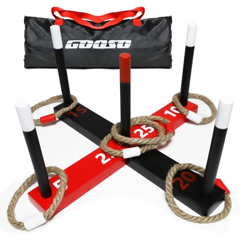 GOOSO Ring Toss Game for Kids - Indoor & Outdoor Game for Family and Adults with 5 Poles, 2 Bases and 6 Rings in 2 Colors, Backyard Party Activities for Adults Lawn Games for Kids - color: black red