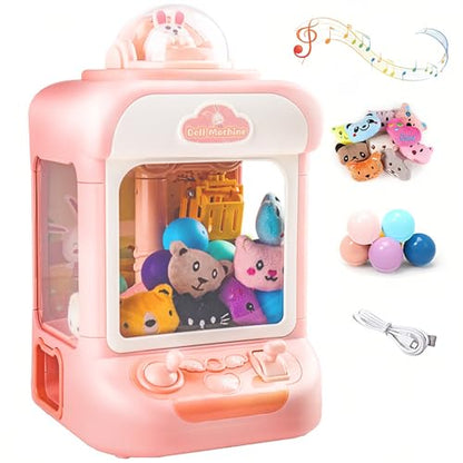 Mini Claw Machine for Kids, USB Claw Machine Arcade Game with Sound, Mini Plush Toys and Music, Christmas Party Birthday Toys Gifts for Kids, Girls, Boys (Pink Rabbit)