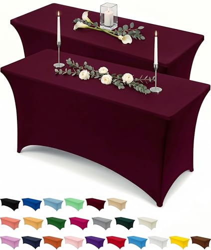 Utopia Kitchen Spandex Tablecloth 2 Pack [6FT, Burgundy] Tight, Fitted, Washable and Wrinkle Resistant Stretch Table Cloth Rectangle Cover for Trade Show, Weddings & Parties [72Lx30Wx30H Inch] - color: Burgundy, size: 6 Feet - 2 Pack