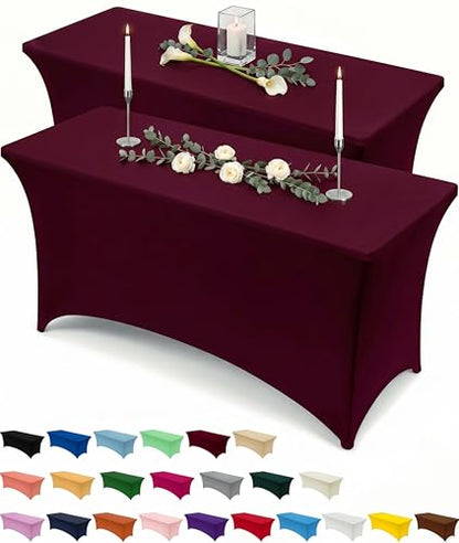 Utopia Kitchen Spandex Tablecloth 2 Pack [6FT, Burgundy] Tight, Fitted, Washable and Wrinkle Resistant Stretch Table Cloth Rectangle Cover for Trade Show, Weddings & Parties [72Lx30Wx30H Inch] - color: Burgundy, size: 6 Feet - 2 Pack