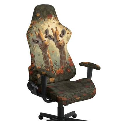 Suobstales Giraffe Butterfly Flower Pattern Office Chair Cover with Armrest Covers, Stretch Gaming Computer Chair Seat Cover Slipcovers Rotating Armchair Covers Thick High Back Office Seat Cover - color: Giraffe Butterfly Flower