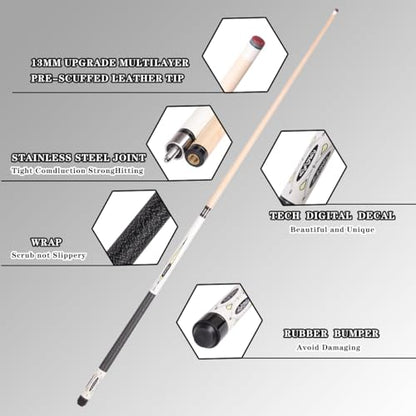 Canadian Maple Pool Cue Sticks (10mm/11.5mm/13mm), 58" 2-Piece Pool Sticks with Low Deflection Shaft,Billiard Sticks for Home, Bar, and Tournament Play - color: only cue13MM