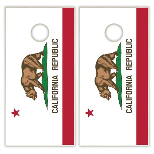 State Flag Solid Wood Regulation Cornhole Set 4 Feet x 2 Feet Includes Set of 8 Bags and Carrying Case with Optional LED Lights and Lamination - style: California
