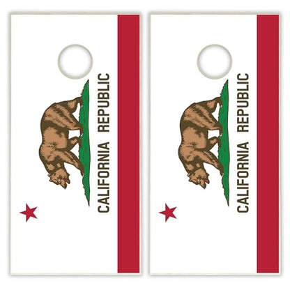 State Flag Solid Wood Regulation Cornhole Set 4 Feet x 2 Feet Includes Set of 8 Bags and Carrying Case with Optional LED Lights and Lamination - style: California