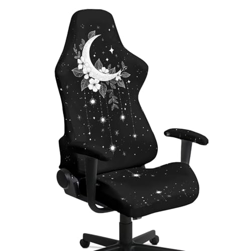 4Pcs Stretchable Gaming Chair Covers Slipcovers Aesthetic Moon Office Chair Cover Large with Armrest Covers Soft Spandex Rotating Boss Armchair Cover Desk Accessories Office Supplies - color: Aesthetic Moon