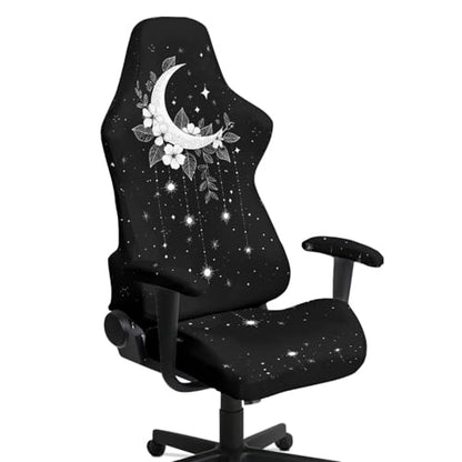 4Pcs Stretchable Gaming Chair Covers Slipcovers Aesthetic Moon Office Chair Cover Large with Armrest Covers Soft Spandex Rotating Boss Armchair Cover Desk Accessories Office Supplies - color: Aesthetic Moon