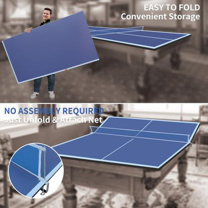 9ft Mid-Size Ping Pong Conversion Top Foldable & Portable Table Tennis Table Top for Indoor Games,Blue