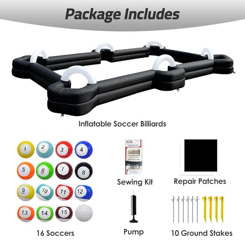 Inflatable Soccer Billiard Ball Inflatable Pool Table Games, Giant Soccer Pool Pitch Billiards, Football Billiard Ball with Blower & Balls for Backyard Outdoor/Commercial Sports Game